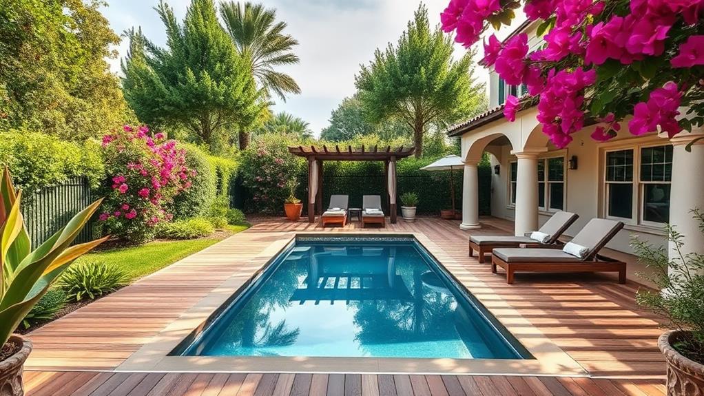 decked sunken pool area