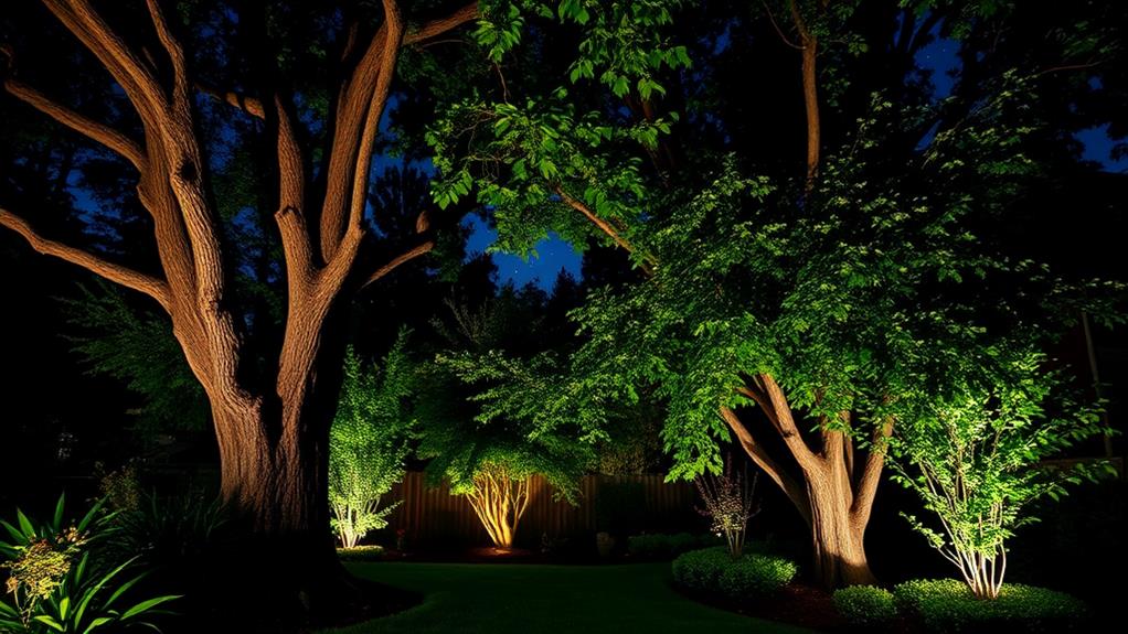 illuminated trees at night