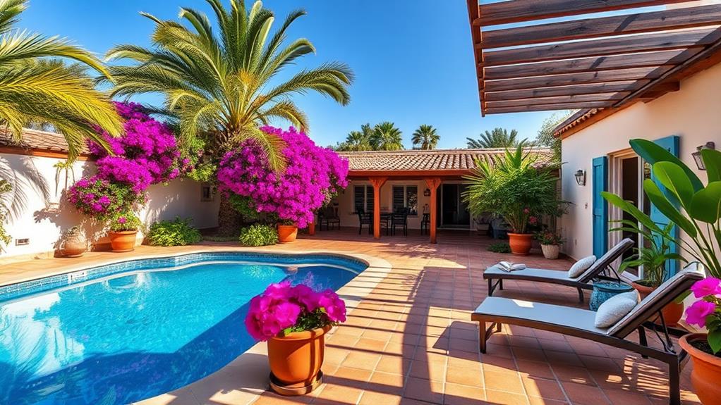 lush palms encircle pool