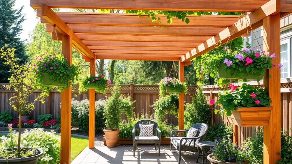 planter boxes under pergola