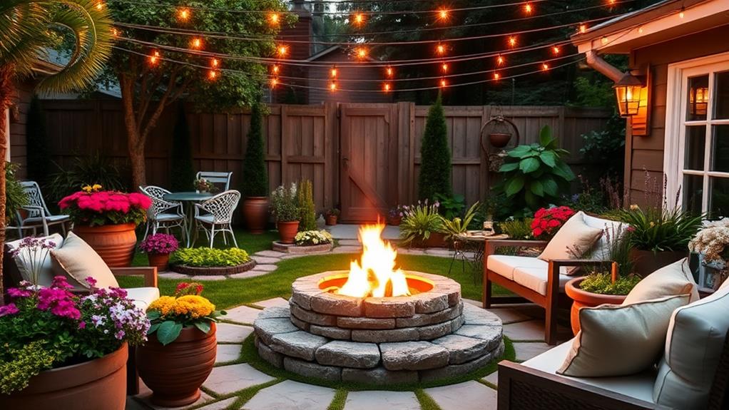 planter surrounded fire pit