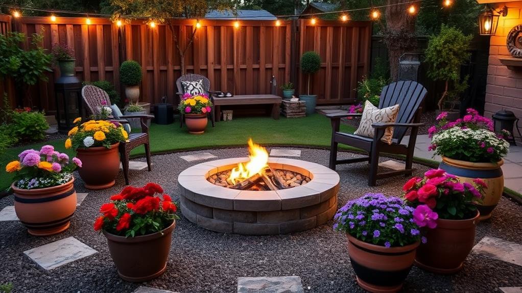 planters surrounding fire pit