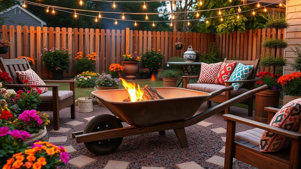 repurposed wheelbarrow fire pit