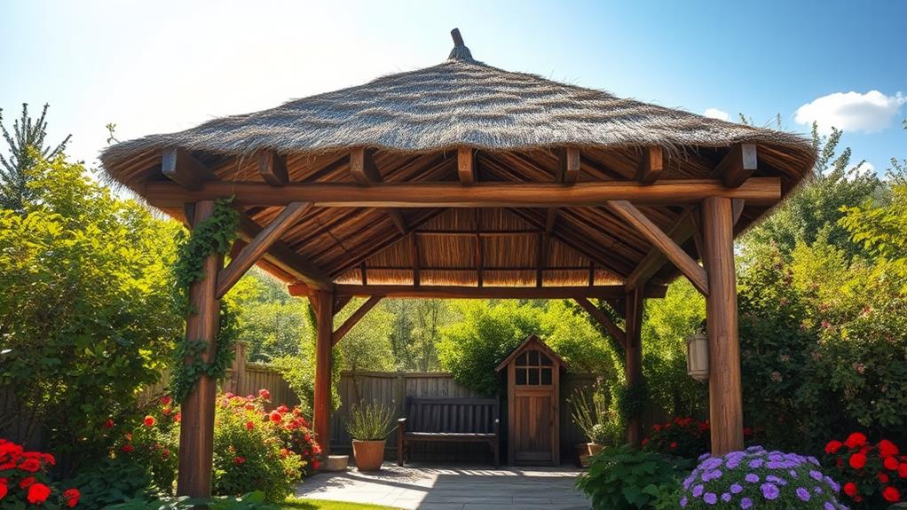 thatch roofed rustic pergola