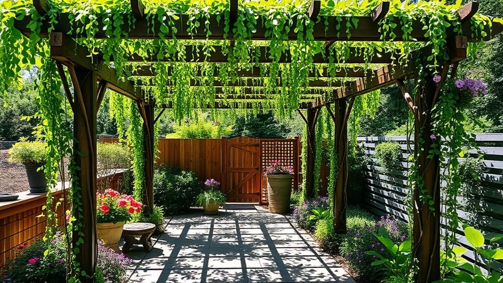 vines adorning pergola structure