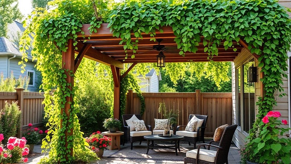 vines adorning pergola structure