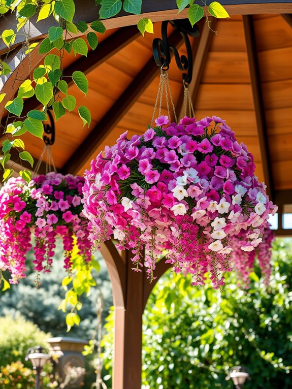 colorful floral displays suspended