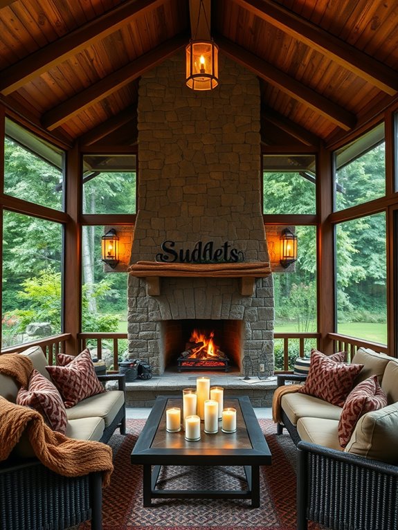 cozy fireplace in gazebo