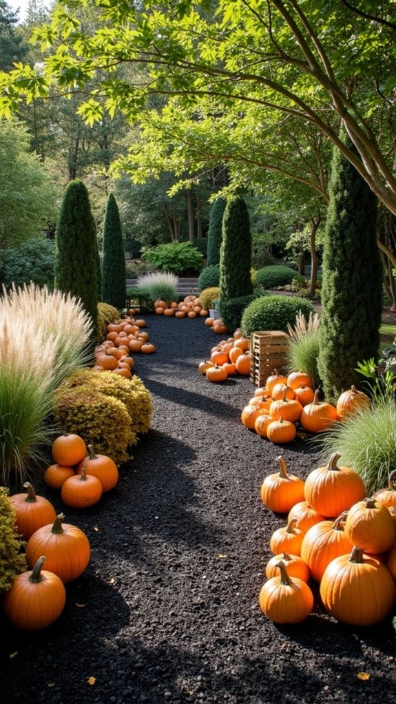 autumn garden with pumpkins