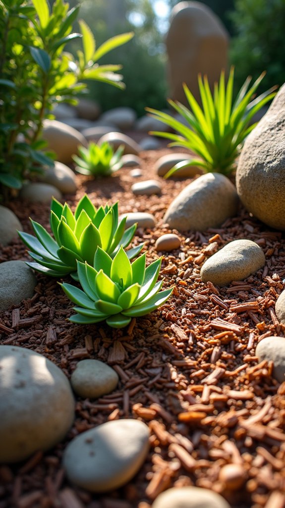 bark mulch enhances rock gardens