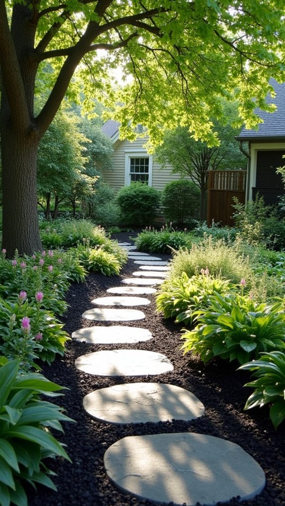 black mulch and stones