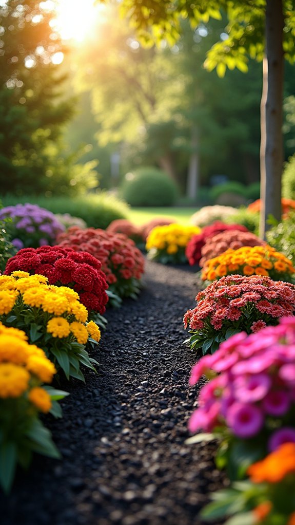 black mulch colorful annuals