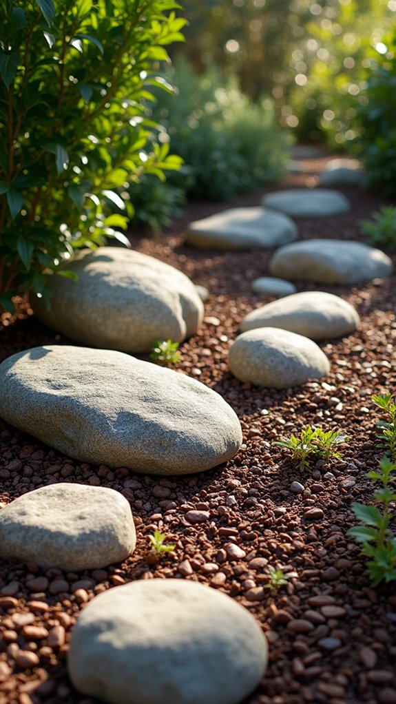 boulder clusters with mulch