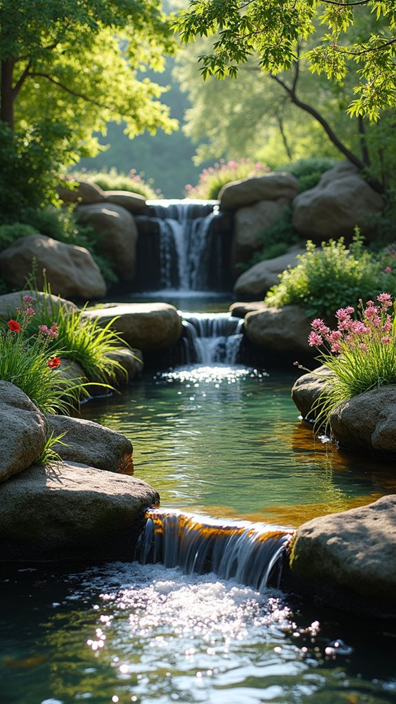 boulder lined peaceful pond