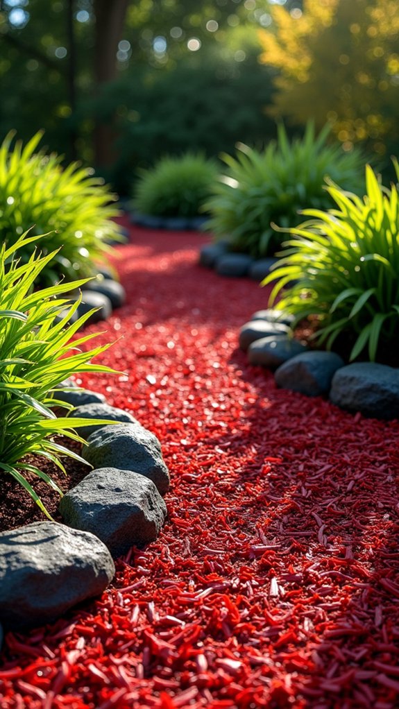 bright mulch dark stones