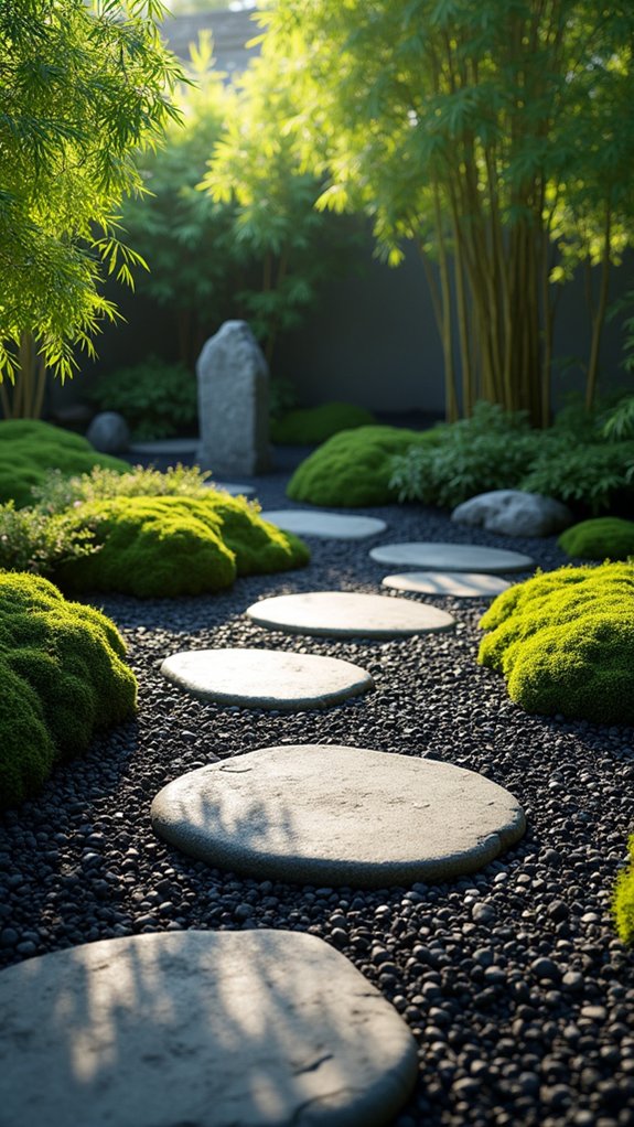 calming black mulch garden