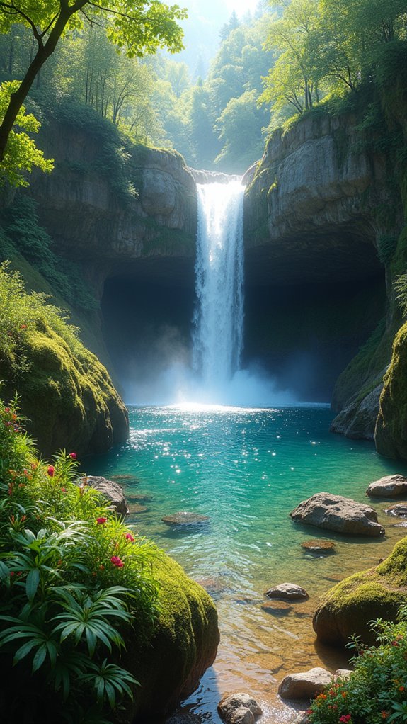 cascading waterfall into pool