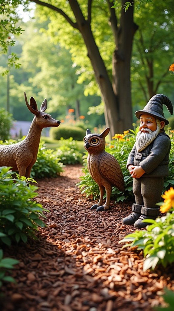cedar mulch and statues