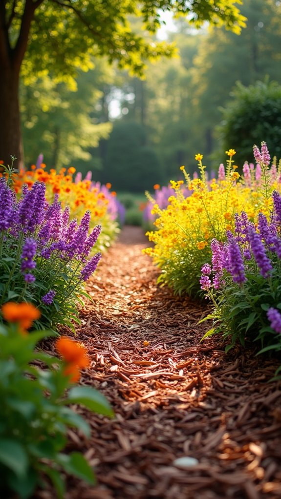 cedar mulch enhances flower beds