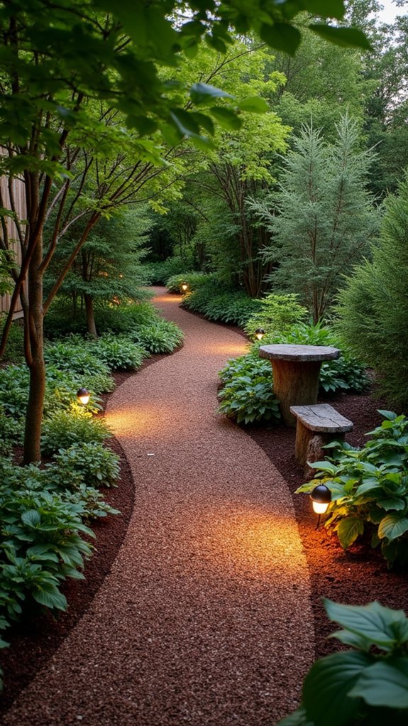 cedar mulch enhances path lighting