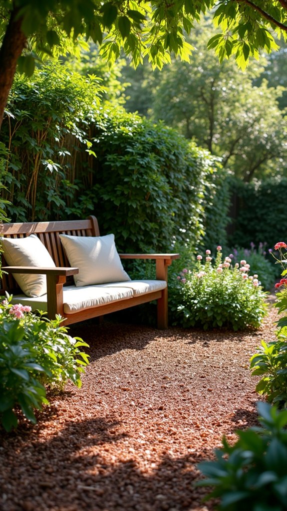 colored mulch defines seating