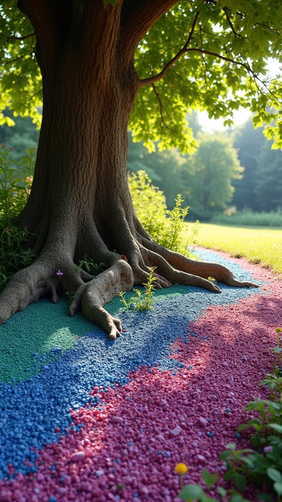 colorful pea gravel landscaping