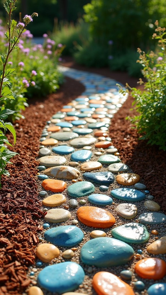 colorful river rock pathways