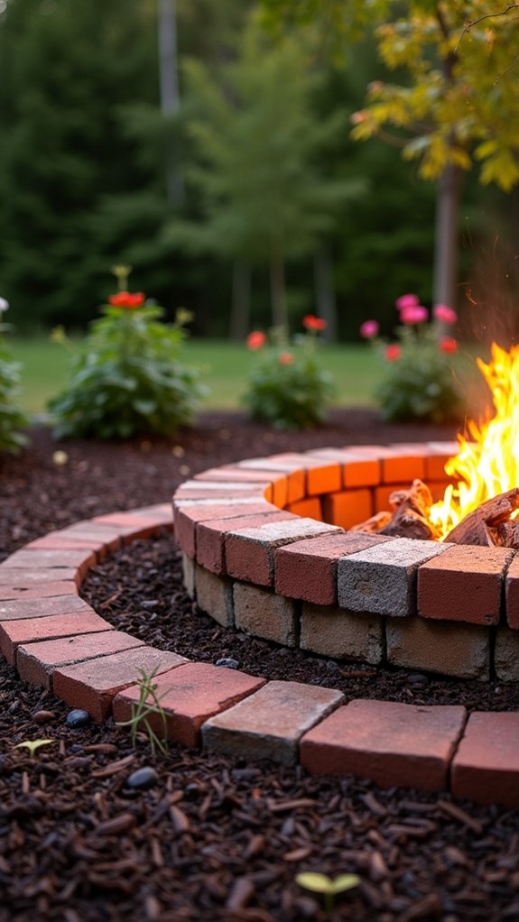 cozy brick and mulch firepit
