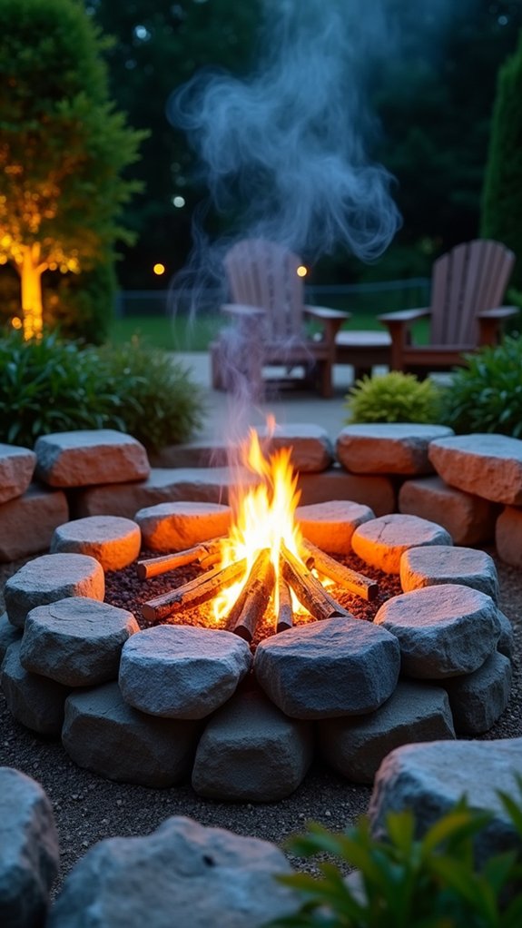 cozy river rock fire pit