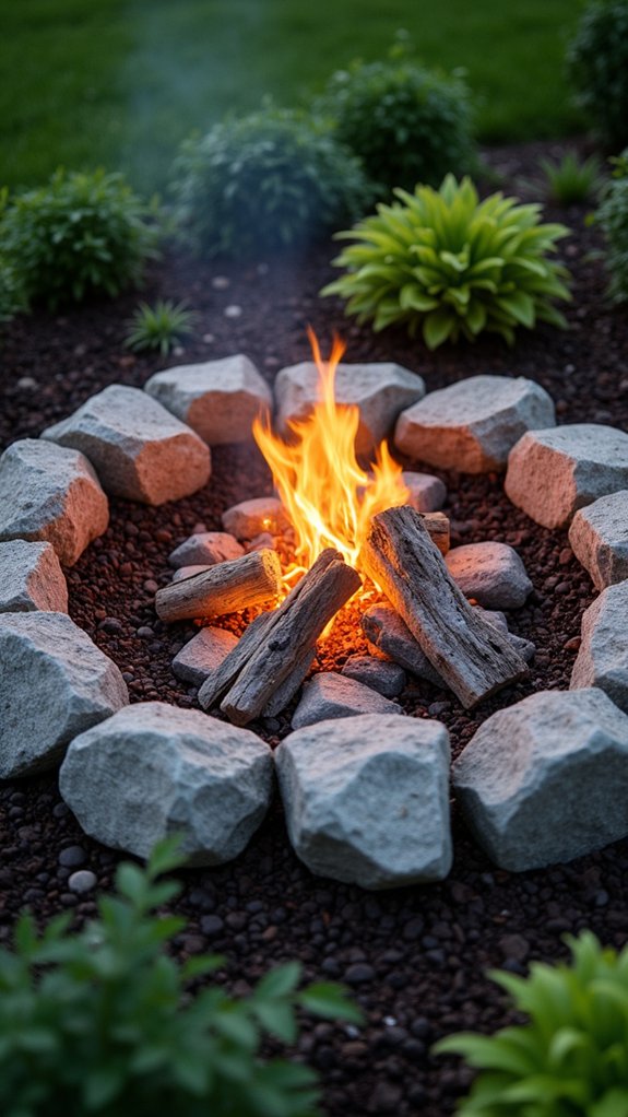 cozy river rock fire pit