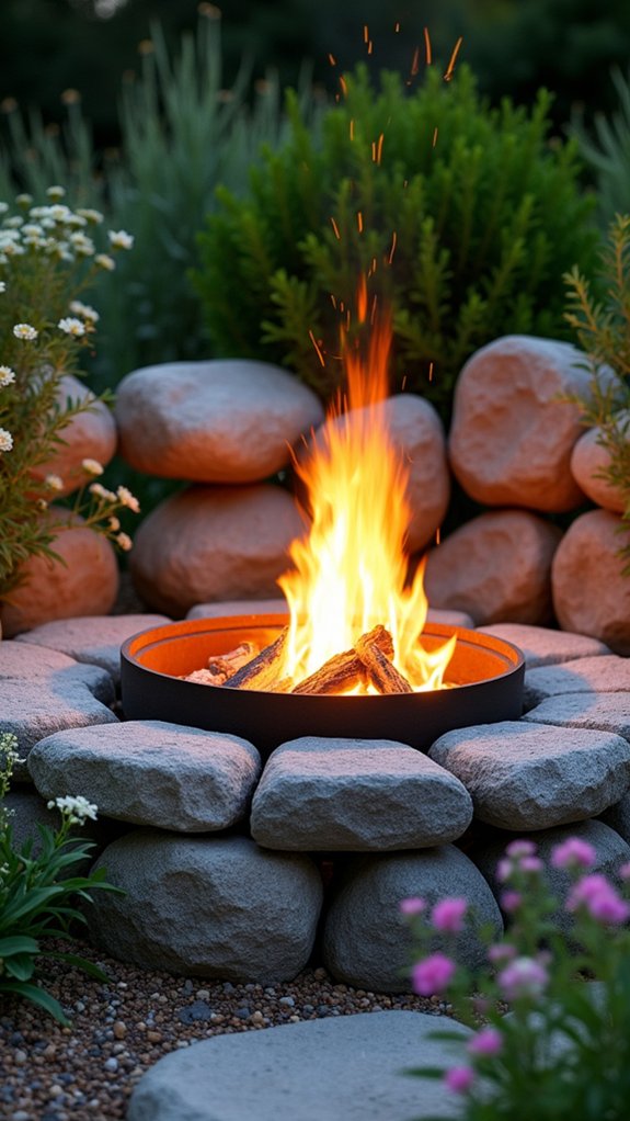cozy rock surrounded fire pit