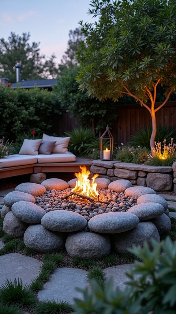 cozy rock surrounded fire pit