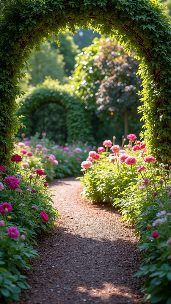 curved pathways with flowers