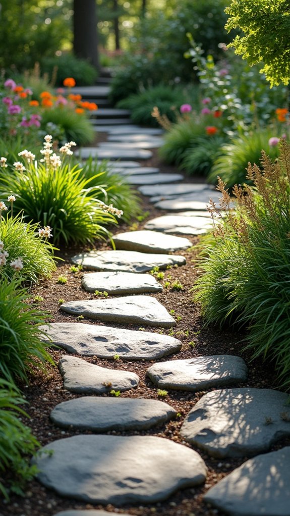 curved river rock paths