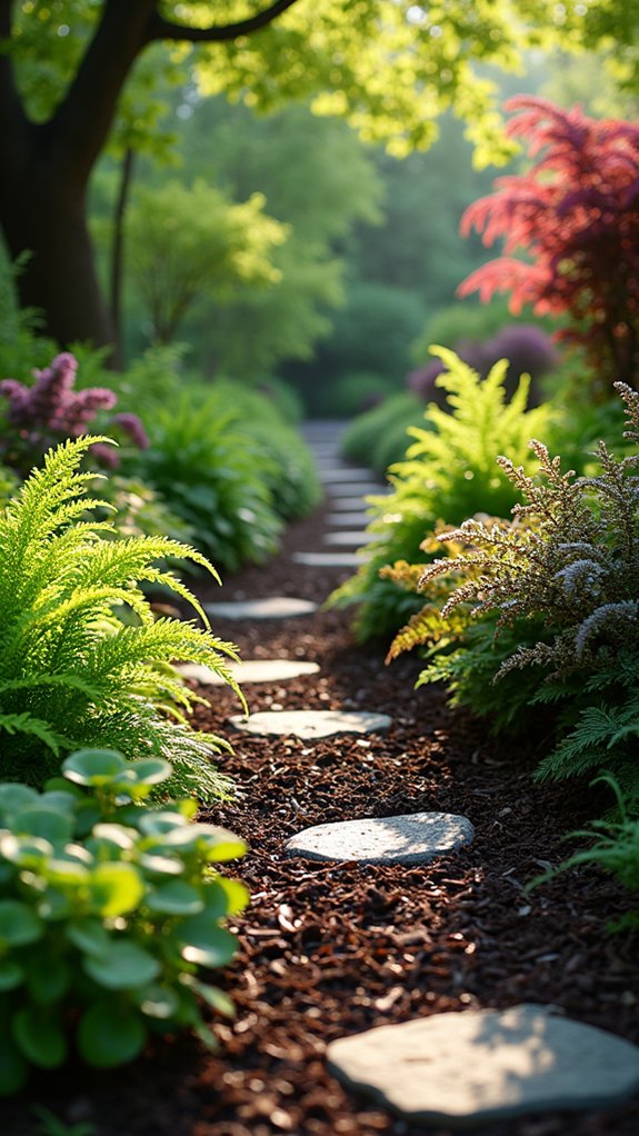 dark mulch enhances shade gardens