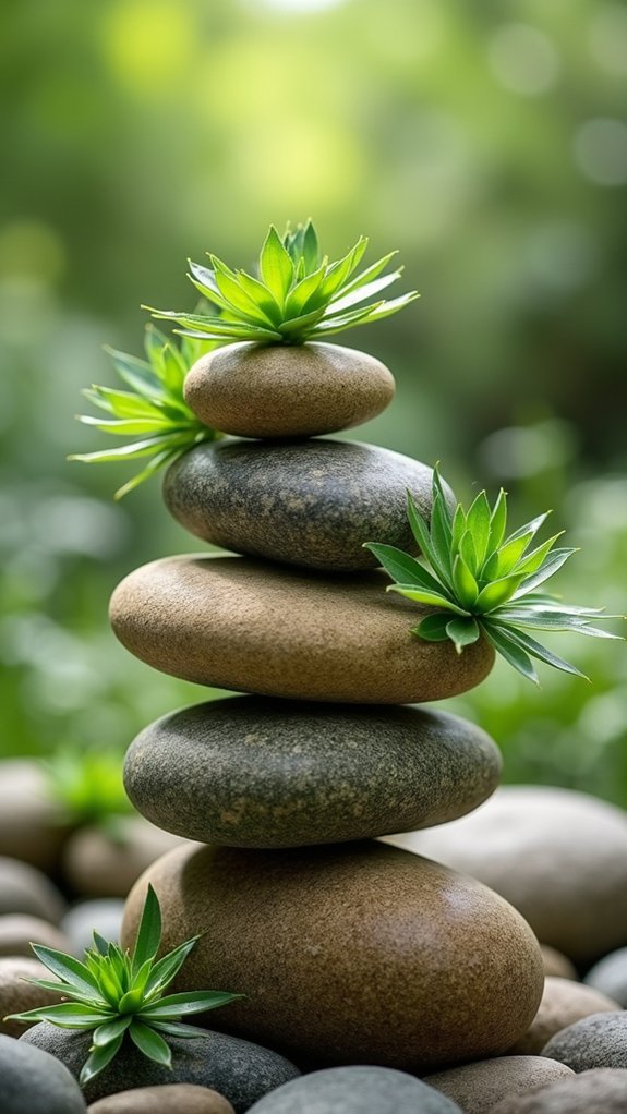 decorative rock pile plants