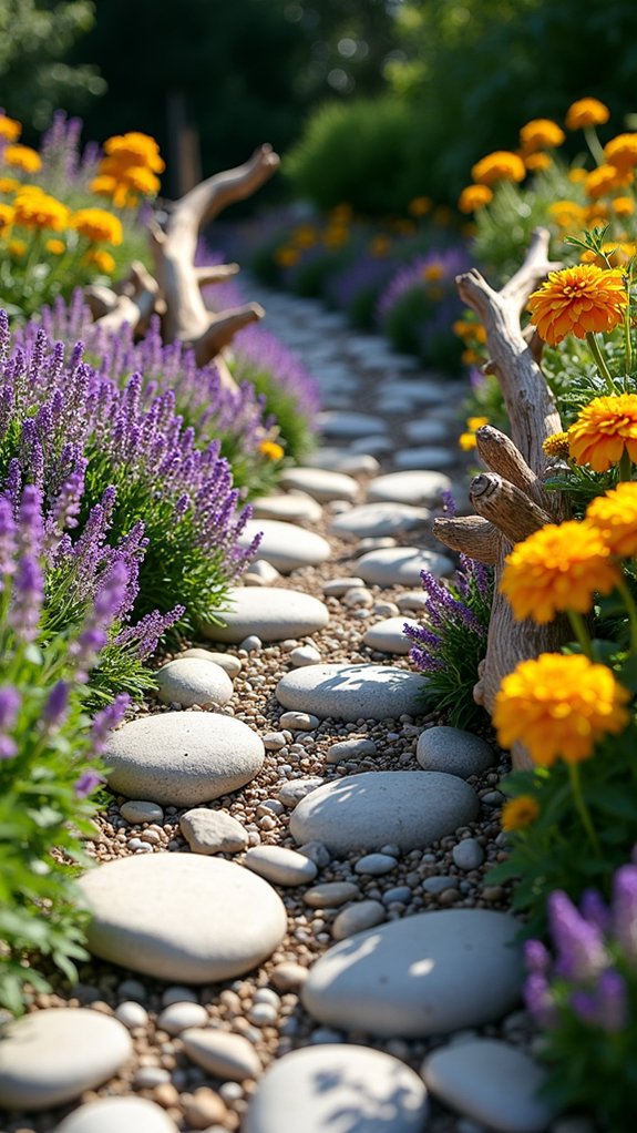 driftwood and stone landscaping