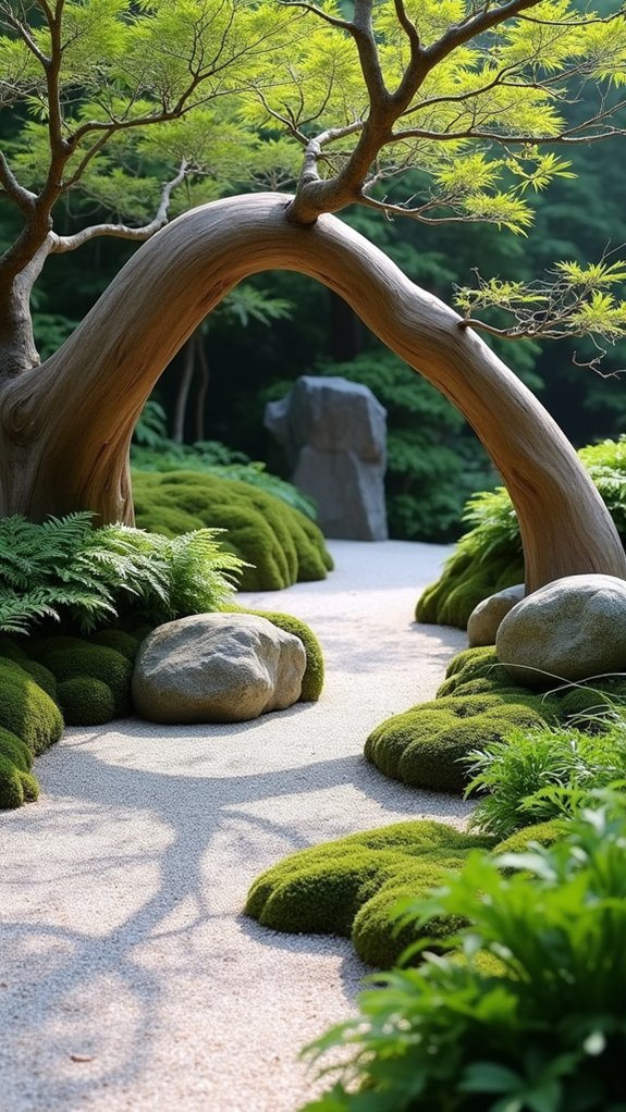 driftwood enhances garden tranquility