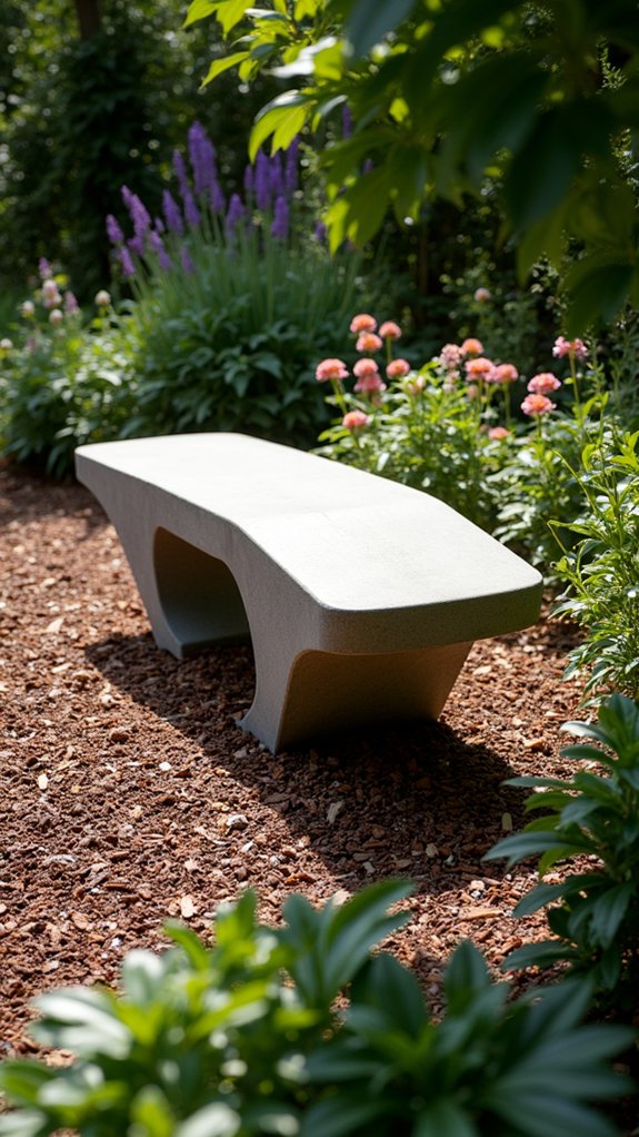 durable bench with mulch