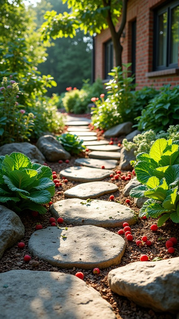 edible garden with stones