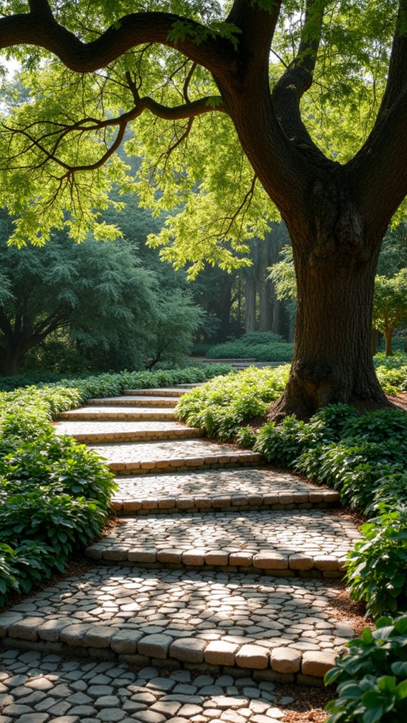 elegant cobblestone tree landscaping