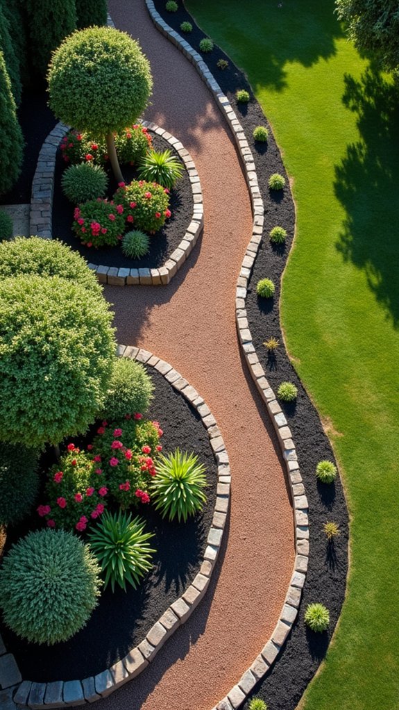 elegant garden with rock edging