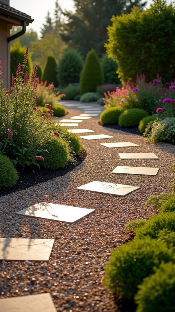 elegant illuminated gravel driveway