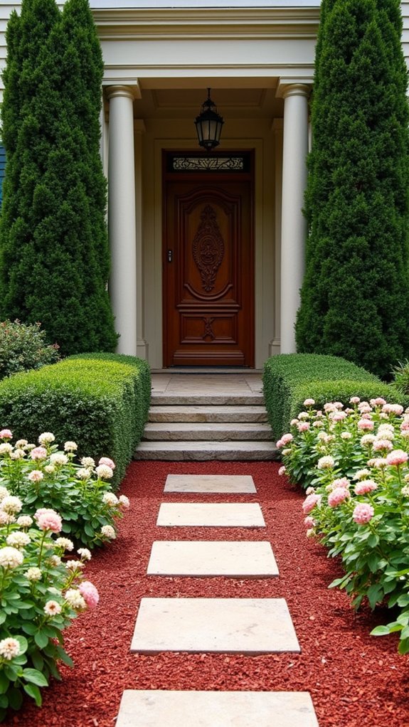 elegant red mulch entryway
