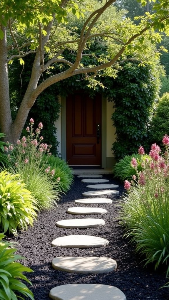inviting black mulch entryway
