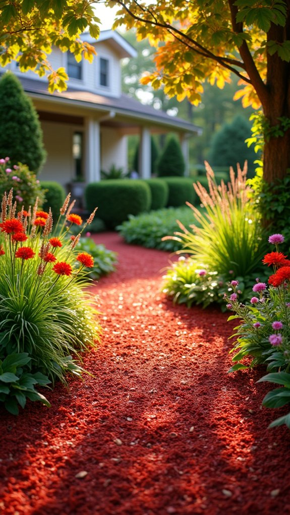 inviting red mulch pathways