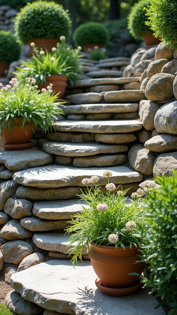 layered rock wall garden