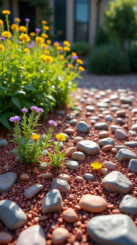 low maintenance rock flower beds