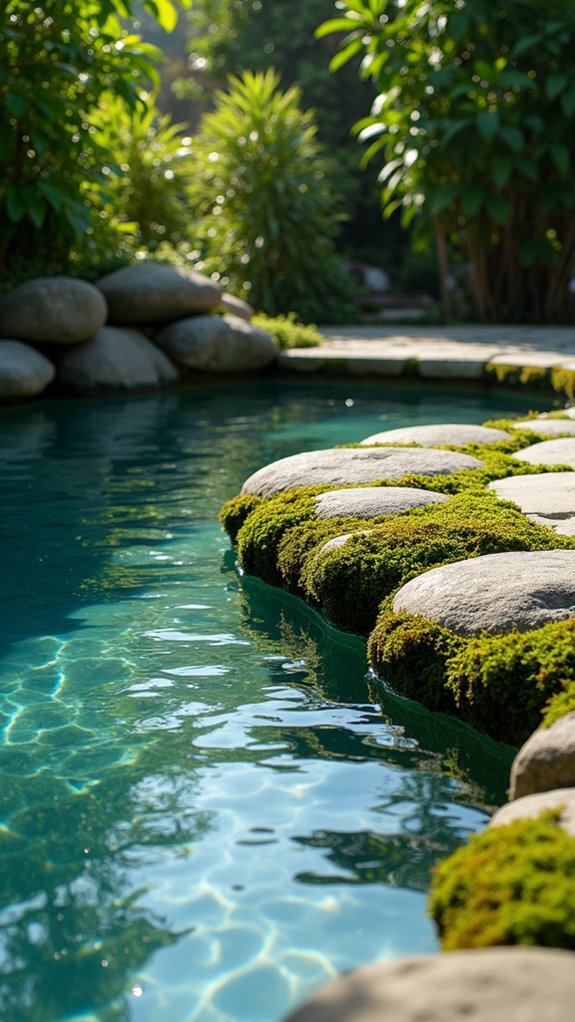 mossy stones enhance poolside ambiance