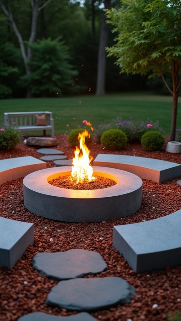 mulch and concrete fire pit